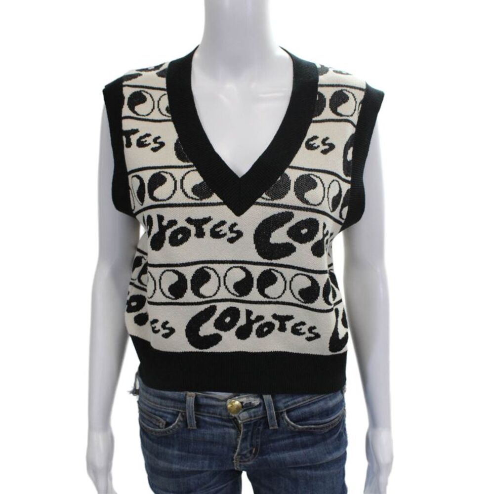 Les Coyotes De Paris Women V-Neck Graphic Nylon Vest Sleeveless Size M